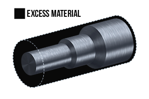 Illustration showing the excess material after the machining process